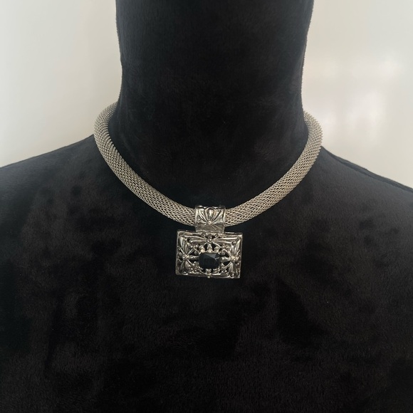 3 For $20! Silver Tone Choker Necklace w/ Intricate Pendant Magentic Closure - Picture 1 of 6